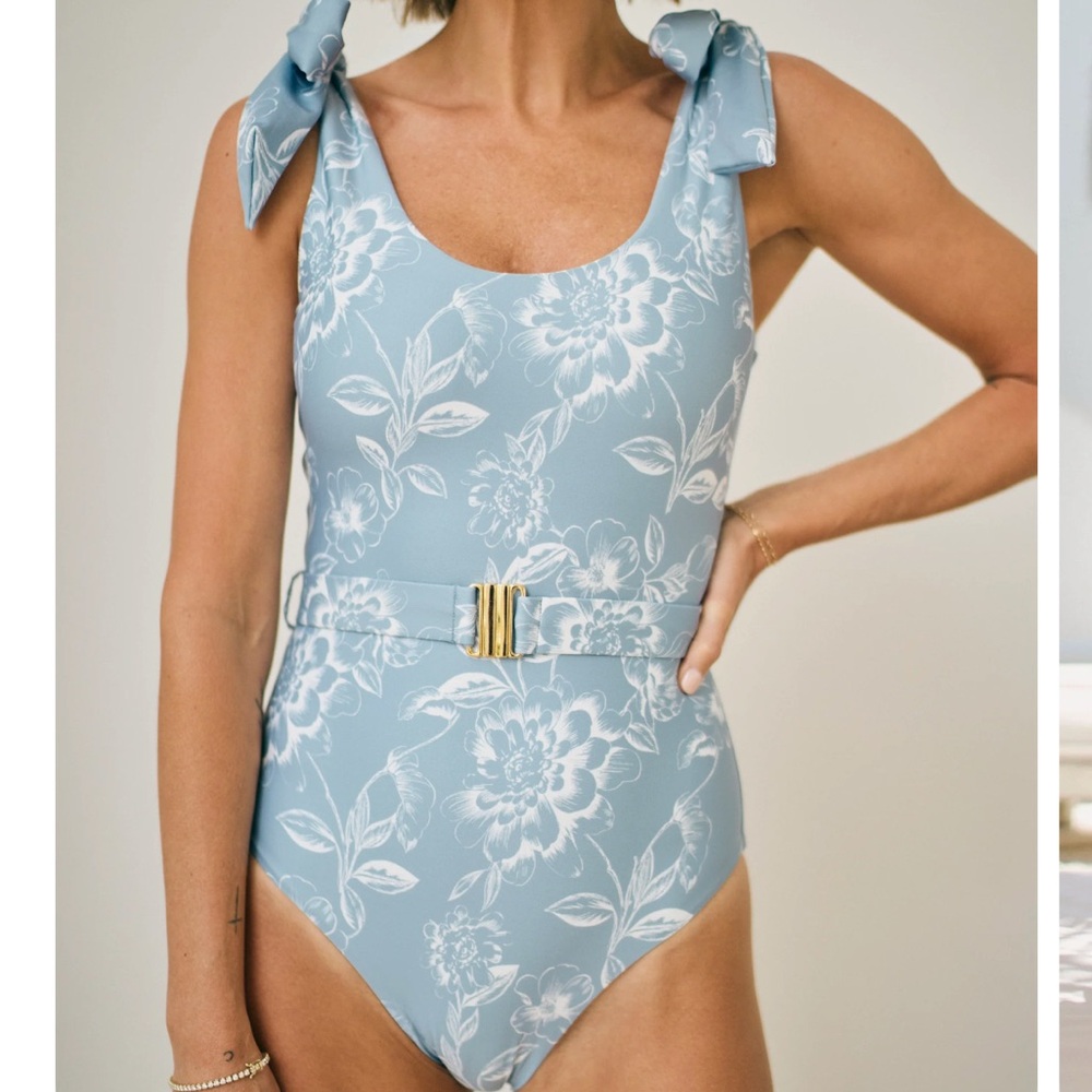 Hermoza Floral Blue One-Piece Swimsuit with Belt